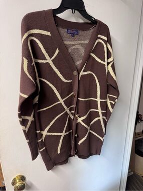 Joseph A. Brown Cardigan with Cream Stripe Detail